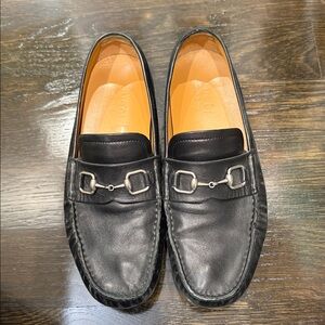 Gucci Black Leather Loafers with Silver Accents